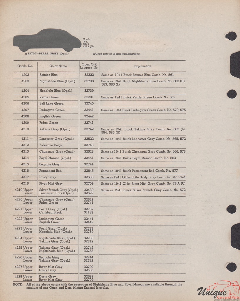 1942 Buick Paint Charts Williams 2
